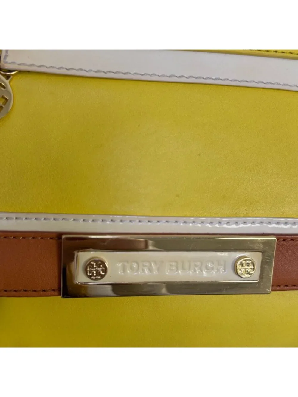 Tory Burch Yellow & Brown Leather Shoulder Bag